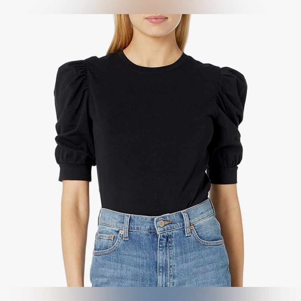 The Drop Mariko Puff-Sleeve Crew-Neck Stretch Jersey T-Shirt Black Large